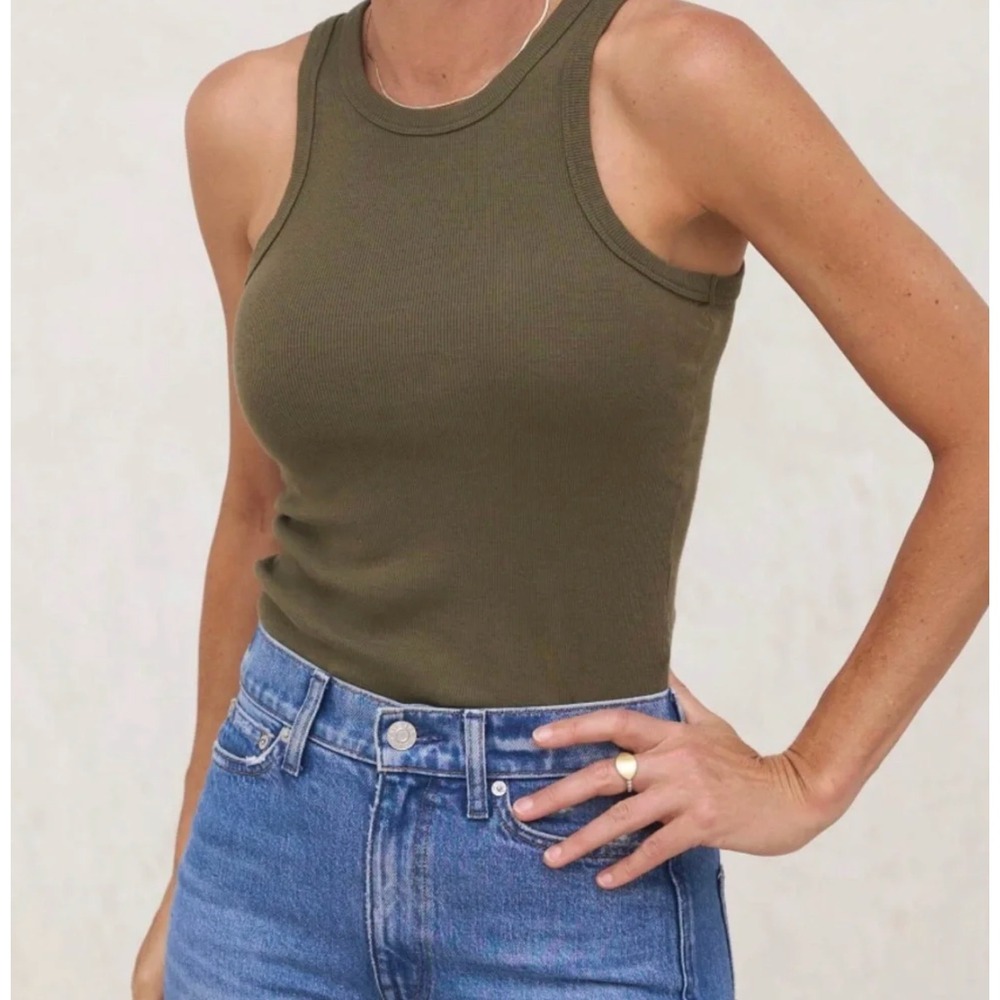 AYR Womens The Flex Tank Top Size S Olive Green Contemporary Minimalist